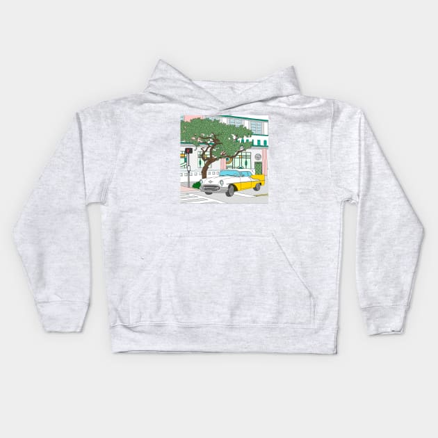 Miami Ocean Drive Kids Hoodie by lamaisondulapino